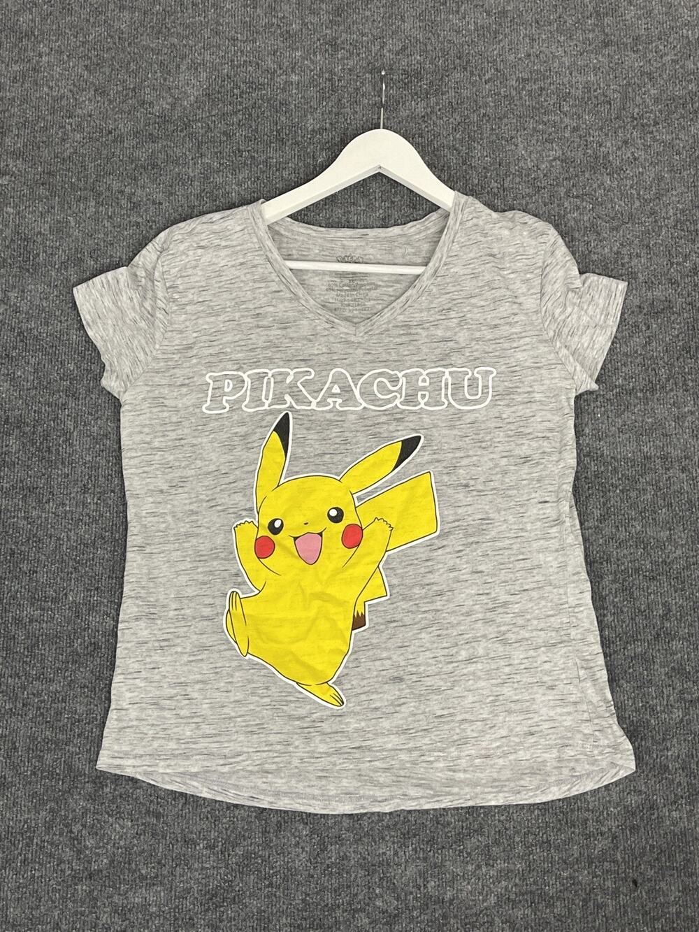 Pokemon Pikachu Shirt Juniors XL Teens Women Tee Gray Short Sleeve N291